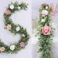 Artificial eucalyptus vine with silk roses for wedding home wall hanging decoration - With Flower