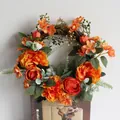 Spring wreath with orange daisies and roses on natural grapevine base for home decor - 32*32*7cm / Forest Orange Wreath