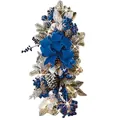 Guirnalda navideña azul y plata con lazo de terciopelo, bayas y piñas decorativas - Luminoso / Azul