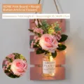 Pink hanging wall basket with faux roses, LED light string and HOME wood plaque - Pink Board with Rouge