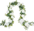 Detailed view of white rose and eucalyptus garland for wedding arch decoration - White Rose Dense Large Flower