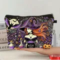 Halloween witch and bat theme makeup bag with zipper and large storage capacity - Witchy Vibes Style (02)