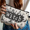 Minimalist canvas witch themed skull cosmetic bag with zipper and gothic potion prints - Cream (Witch Print)