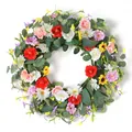 Farbenfroher 45cm Osterkranz mit bunten Rosen, Eiern und grünen Blättern für Türen - 45cm / Gänseblümchenkranz