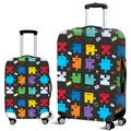 Elastic suitcase cover with colorful puzzle print and dustproof fabric for travel luggage - S / Colored Building Blocks