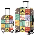 Elastic luggage cover with colorful vintage world travel landmarks stamps print - S / Landmark Buildings