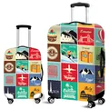 Elastic luggage cover featuring vintage world landmarks and travel patterns on white background - Landmark Architecture 2