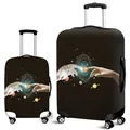 Elastic luggage cover featuring a sci-fi galaxy print shown on two different suitcase sizes - Creation / Mecha Arm (11)