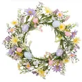 45cm Easter wreath with artificial spring flowers and colorful eggs on white background - Purple Small Floral Style (A Style) / 45cm