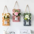 Wall-mounted striped wooden planter with glass bottle and ginger yellow faux flowers - Flower Whisper Combination Triple
