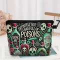 Gothic skull printed makeup bag with Definitely Not A Bag Full Of Poisons text print - Black (Poison Bottle Print)