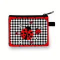 Niedliche Marienkäfer-Geldbörse mit Gingham-Muster und roten Punkten für Kinder - Rot Schwarz Gingham Marienkäfer Gänseblümchen (03)