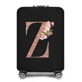 Elastische zwarte kofferhoes met bloemig roségouden letter Z en roze bloemenprint - Letter Z Stijl(26)