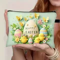 Neceser de Pascua impermeable con estampado de pollito y huevo 3D y cremallera - Estilo Corte de Papel Verde Claro Pollito Huevo Mariposa (09)