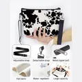 Water-repellent cow print felt shoulder bag with adjustable strap and large capacity - Black and White Cow (Style 3)