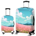 Coperture spesse per valigie con stampa di paesaggi floreali su due trolley da viaggio - Pink Flower Sea Landscape (06)