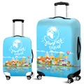 Elastic blue luggage cover with Summer Travel landmarks and city skyline print - Summer Beach