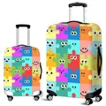 Elastic suitcase cover with colorful puzzle pattern and cartoon eyes on white background - S / Cartoon Puzzle
