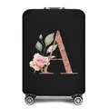 Elastische zwarte kofferhoes met roségouden letter A en roze bloemmotief ontwerp - Maat S (18-20 Inch) / Letter A Stijl (01)