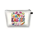 White Happy Easter makeup bag with bunny and egg graphics made of durable polyester - White Happy Easter Rabbit Ear Egg Carrot (06)
