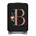Elastische zwarte kofferhoes met roségouden letter B en bloemenprint - Maat S (18-20 Inch) / Letter B Stijl (02)
