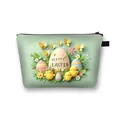 Tragbare Oster-Kosmetiktasche in Hellgrün mit Küken- und Eier-Motiv und Reißverschluss - Hellgrünes Happy Easter Küken-Ei-Muster (01)
