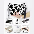 Water repellent cow pattern felt shoulder bag with adjustable and detachable strap - Black and White Cow (Style 2)