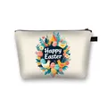 Beigefarbene Oster-Kosmetiktasche aus Polyester mit Happy Easter Motiv und Küken - Beige Weiß Happy Easter Küken-Ei-Muster (02)