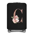Elastische zwarte kofferhoes met roségouden glitterletter C en bloemmotief - Maat S (18-20 Inch) / Letter C Stijl (03)