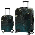Elastic suitcase covers with teal marble pattern and gold sand detail in two sizes - Size S (18-20 Inch) / Cyan Black Liquid Marble (01)