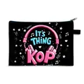 Trousse de maquillage noire K-POP avec motifs musicaux et imprimé casque rose sur blanc - Style Élément Musical IT'S A KPOP THING (02) / Noir