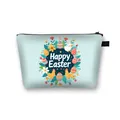 Hellblaue Oster-Kosmetiktasche mit Hasen-Print und Happy Easter Schriftzug - Hellblaues Happy Easter Hasen-Küken-Muster (03)