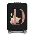 Elastische zwarte kofferhoes met glitter roségouden letter D en bloemmotief design - Maat S (18-20 Inch) / Letter D Stijl (04)