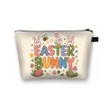 Osterhasen Kosmetiktasche in Creme mit bunten Kaninchen und schwarzem Reißverschluss - Beige Weiß Easter Bunny Cartoon Hasenmuster (04)