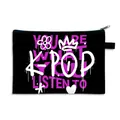 Trousse à maquillage K-POP noire en polyester avec graffiti et fermeture éclair - Style Slogan Graffiti KPOP Noir (05)