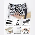 Blue-grey leopard print felt shoulder bag with adjustable strap and waterproof fabric - Blue-Grey Leopard