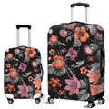 Elastic luggage protector with realistic floral print on black background, set of two - S / Vintage Floral (03)