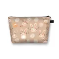 Easter makeup bag with cartoon bunny and eggs print on khaki polyester fabric - Light Khaki Cartoon Closed Eye Rabbit Pattern (05)