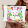 Trousse de maquillage de Pâques portable avec imprimé lapin blanc, œufs et fermeture éclair - Polyester / Lapin Blanc Papillon Tulipe Oeuf (04)