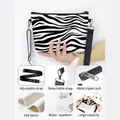 Black and white zebra print felt shoulder bag with adjustable strap and waterproof fabric - Black White Zebra