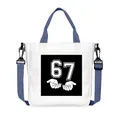 Bolso de lona blanca con asas azules y estampado 67, bolso pequeño versátil de hombro - Estilo Estampado Cuadrado Manos Cartoon (03)