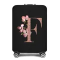 Elastische zwarte kofferhoes met roségouden letter F en roze bloemmotief ontwerp - Letter F Stijl (06)