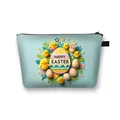 Light blue Easter makeup bag with 3D yellow chick and Happy Easter print - Pale Blue Happy Easter Hatching Chick Egg (08)