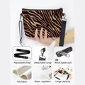 Felt shoulder bag with tiger stripe print featuring adjustable strap and waterproof fabric - Yellow Black Zebra Print