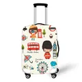 Suitcase cover with London themed cartoon prints of Big Ben and red buses - Size S (18-20 Inch) / Cartoon London Theme (01)