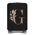 Elastische zwarte kofferhoes met roségouden letter G en bloemrijk ontwerp - Letter G Stijl (07)