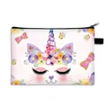 Kosmetiktasche aus Polyester mit Einhorn-Katzen-Druck und Blumen-Schleifen-Detail - Katzen Einhorn (05)