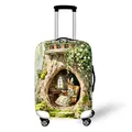 Elastic polyester suitcase cover with forest fairy tale rabbit illustration print - Size S (18-20 Inch) / Tree Hole Rabbit (01)