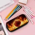 Minimalistische canvas etui met vlammende basketbalprint en grote capaciteit - Vlam Basketbal (6011313237689)