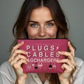Elektronik-Organizer-Tasche in Dunkelrosé mit Symbolen für Kabel und Stecker - Rosenrot Stil 03 (PLUGS CABLES & GCHARGERS)